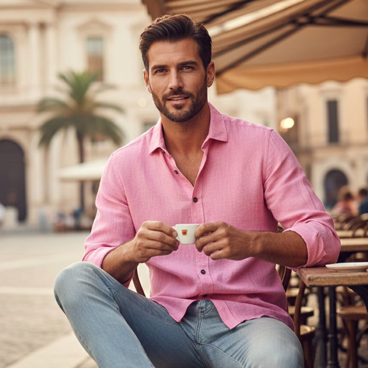Nathan | Men's Long Sleeve Linen Shirt, Vintage Tailored Shirt | Animated Apparel