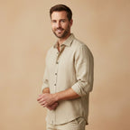 Nathan | Men's Long Sleeve Linen Shirt, Vintage Tailored Shirt | Animated Apparel | Yellow