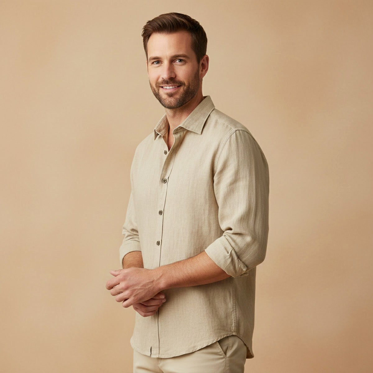 Nathan | Men's Long Sleeve Linen Shirt, Vintage Tailored Shirt | Animated Apparel | Yellow