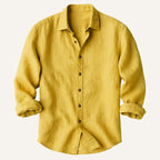 Nathan | Men's Long Sleeve Linen Shirt, Vintage Tailored Shirt | Animated Apparel | Brown