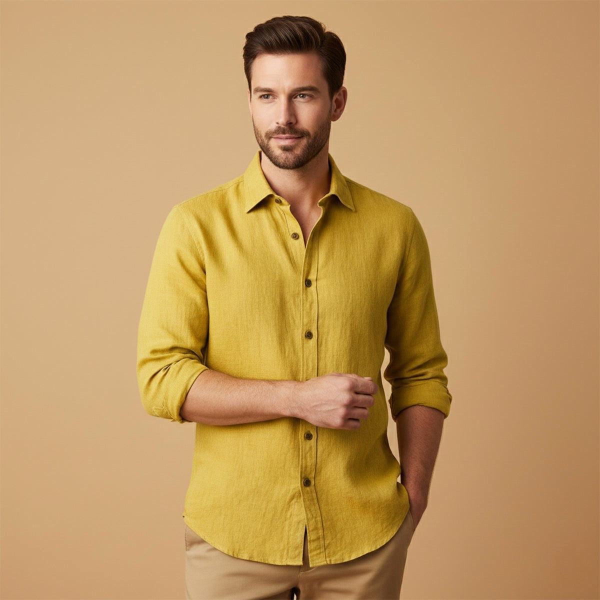 Nathan | Men's Long Sleeve Linen Shirt, Vintage Tailored Shirt | Animated Apparel | Black