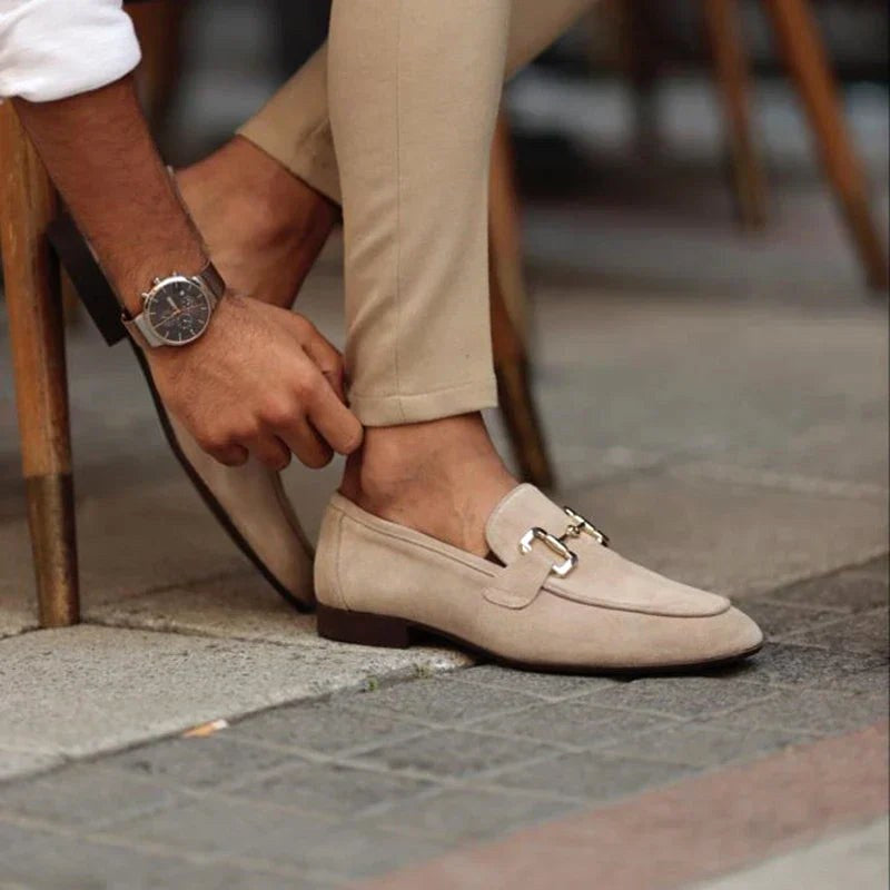 Nathan | Men's Suede Loafers with Horsebit Detail, Slip-On Loafers | Animated Apparel | Beige
