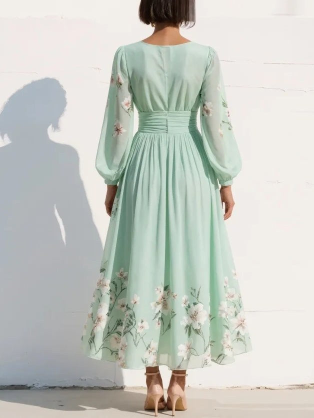 Nicola | Women's V-Neck Chiffon Floral Midi Dress - image 3
