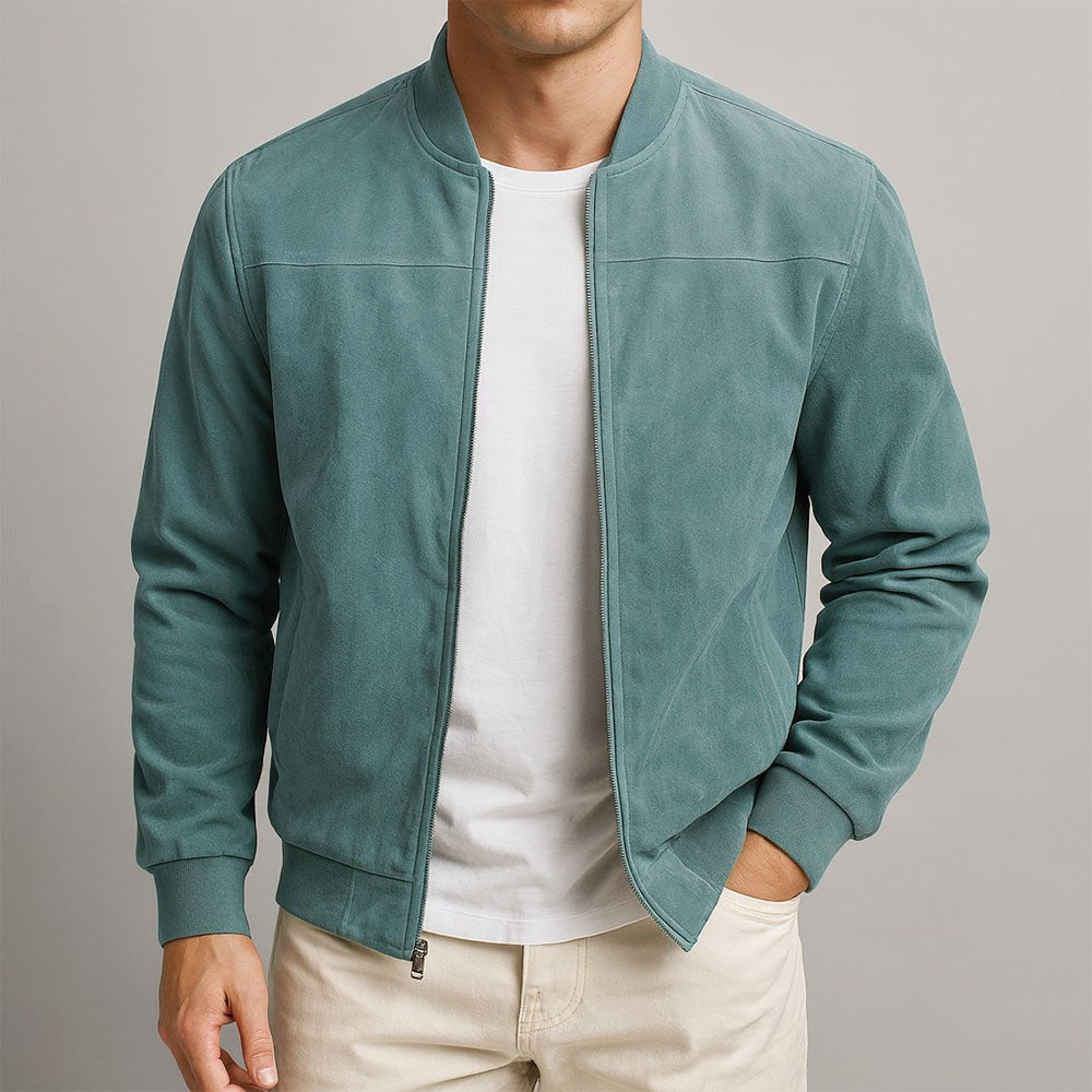 Nigel | Men's Suede-Textured Structured Jacket, Tailored Autumn Jacket | Animated Apparel | Army Green
