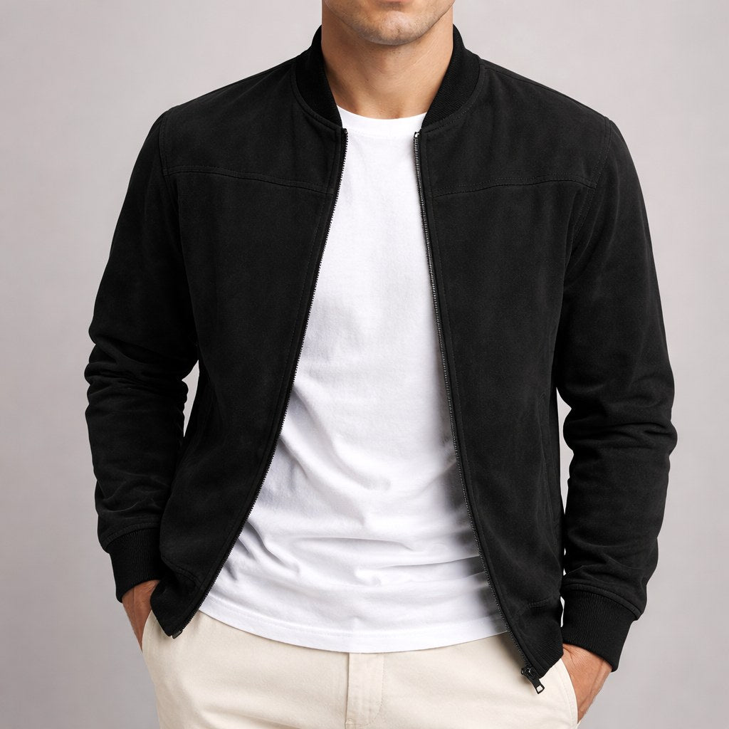 Nigel | Men's Suede-Textured Structured Jacket, Tailored Autumn Jacket | Animated Apparel