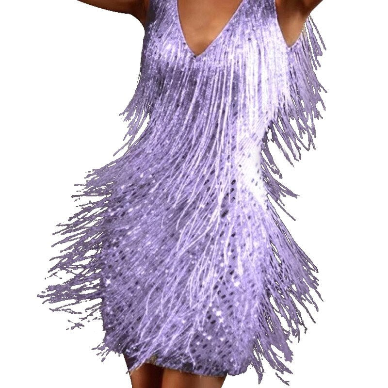 Ruby | Women's Sequin Fringe Dress, V-Neck Evening Dress | Animated Apparel