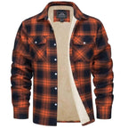 Noah | Men's Sherpa-Lined Plaid Jacket, Button-Front Autumn Jacket | Animated Apparel | Orange