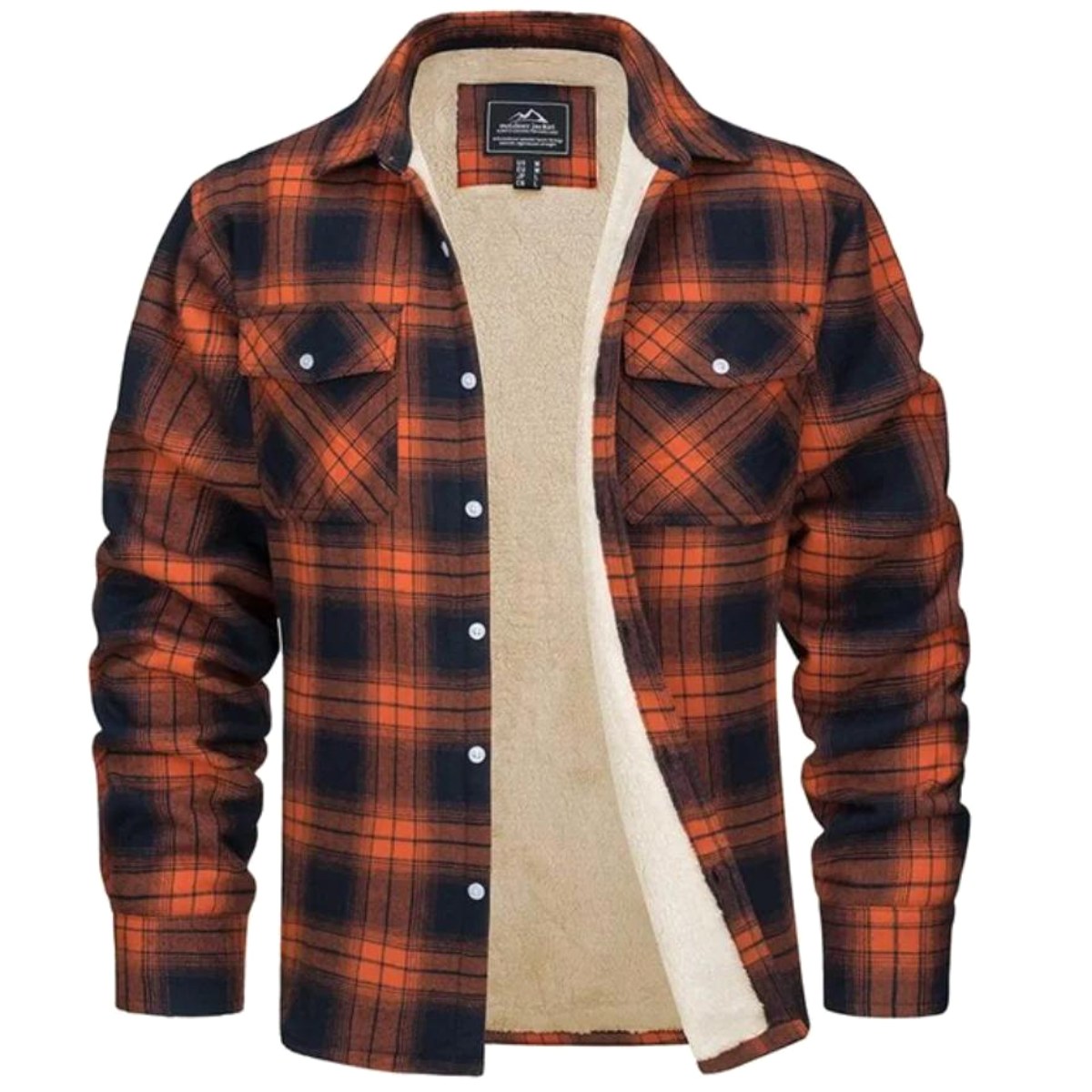 Noah | Men's Sherpa-Lined Plaid Jacket, Button-Front Autumn Jacket | Animated Apparel | Orange