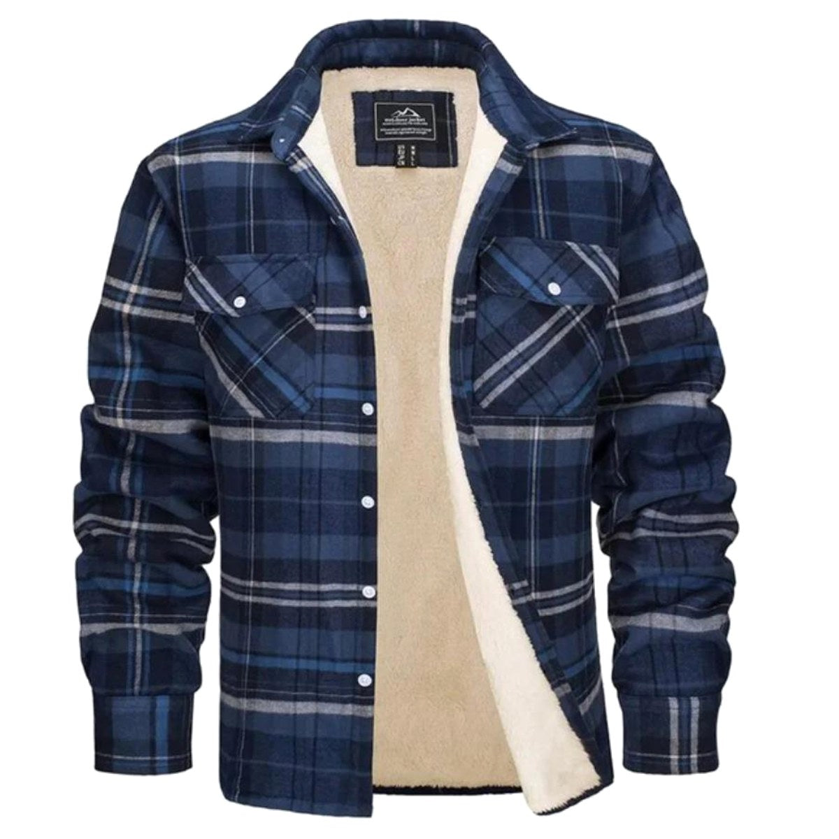 Noah | Men's Sherpa-Lined Plaid Jacket, Button-Front Autumn Jacket | Animated Apparel