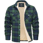 Noah | Men's Sherpa-Lined Plaid Jacket, Button-Front Autumn Jacket | Animated Apparel | Khaki