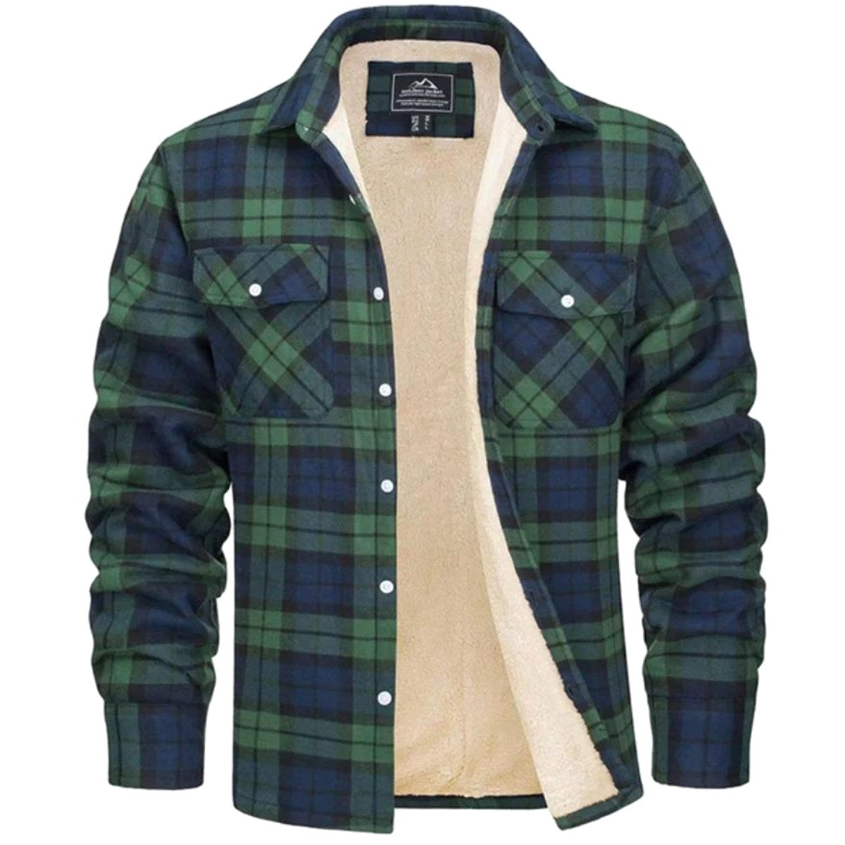 Noah | Men's Sherpa-Lined Plaid Jacket, Button-Front Autumn Jacket | Animated Apparel | Khaki