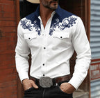 Noah | Men's Western Embroidered Button Shirt, Casual Embroidered Shirt | Animated Apparel | Blue