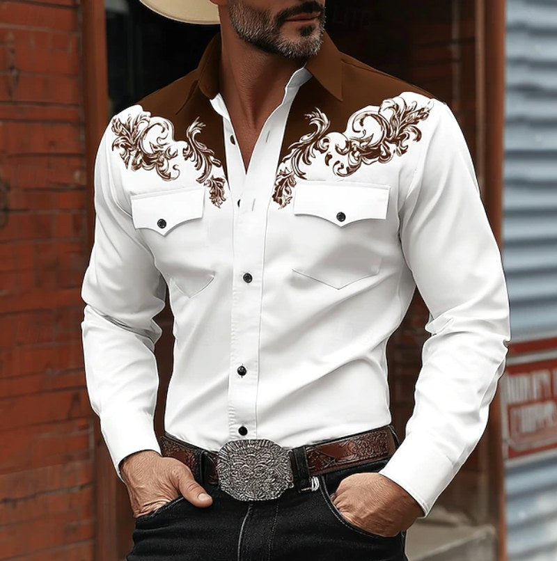 Noah | Men's Western Embroidered Button Shirt, Casual Embroidered Shirt | Animated Apparel | Brown