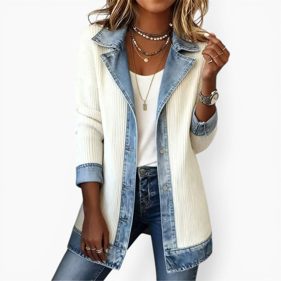 Noelle | Women's Hybrid Knit-Denim Jacket, Relaxed Button-Front Jacket | Animated Apparel