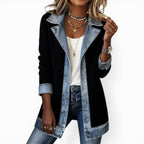 Noelle | Women's Hybrid Knit-Denim Jacket, Relaxed Button-Front Jacket | Animated Apparel