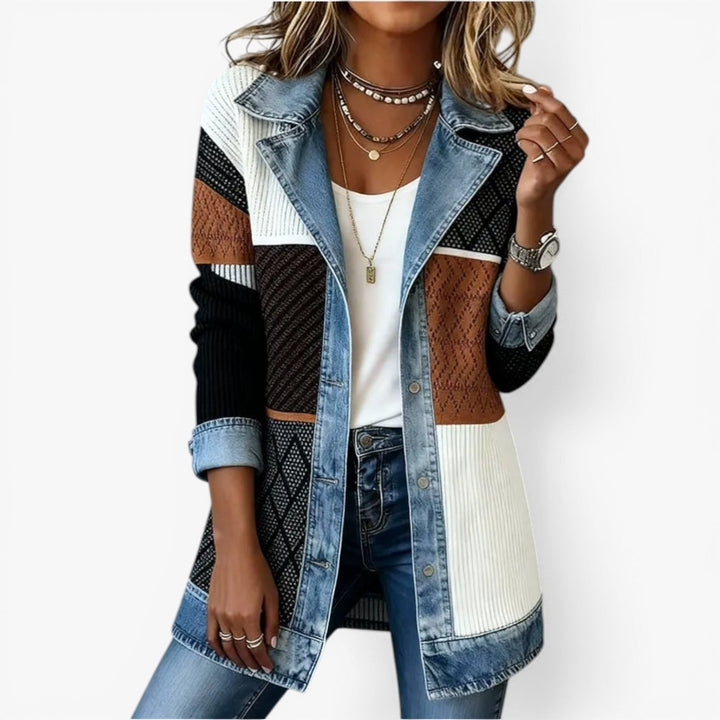 Noelle | Women's Hybrid Knit-Denim Jacket, Relaxed Button-Front Jacket | Animated Apparel