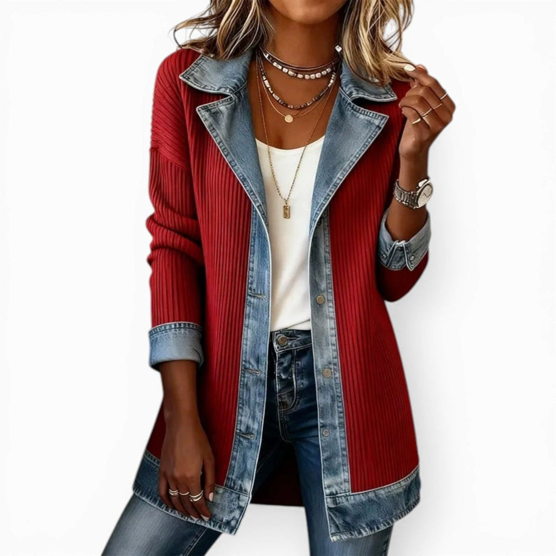 Noelle | Women's Hybrid Knit-Denim Jacket, Relaxed Button-Front Jacket | Animated Apparel