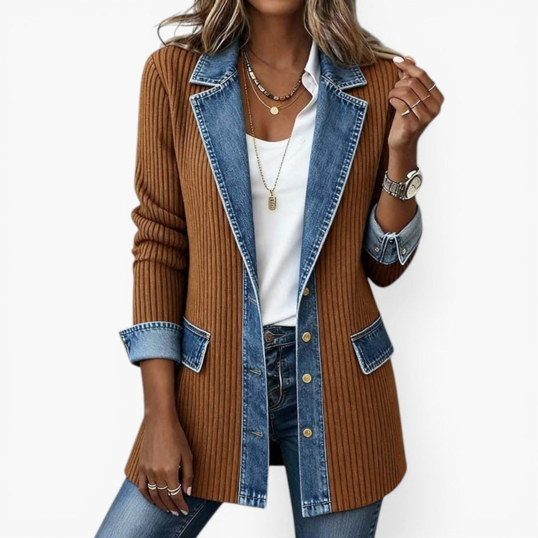 Noelle | Women's Hybrid Knit-Denim Jacket, Relaxed Button-Front Jacket | Animated Apparel