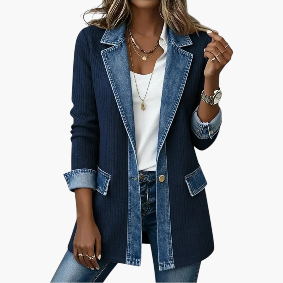 Noelle | Women's Hybrid Knit-Denim Jacket, Relaxed Button-Front Jacket | Animated Apparel