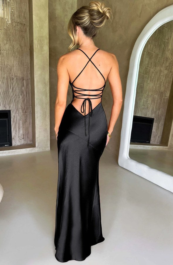 Noelle | Women's Thin Strap High Slit Maxi Dress - Emerald