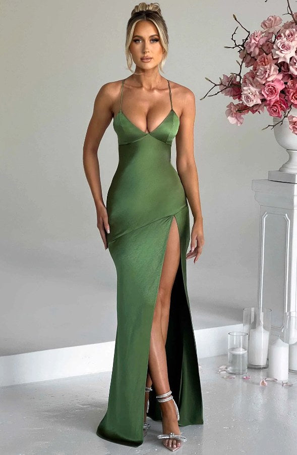 Noelle | Women's Thin Strap High Slit Maxi Dress - Pink