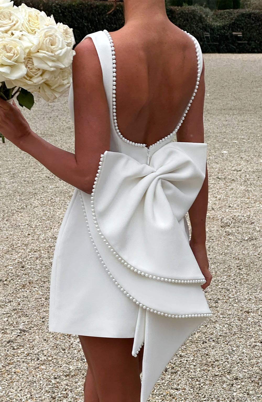 Noemie | Women's A-Line Mini Dress with Pearl Trim, Wedding Guest Dress | Animated Apparel