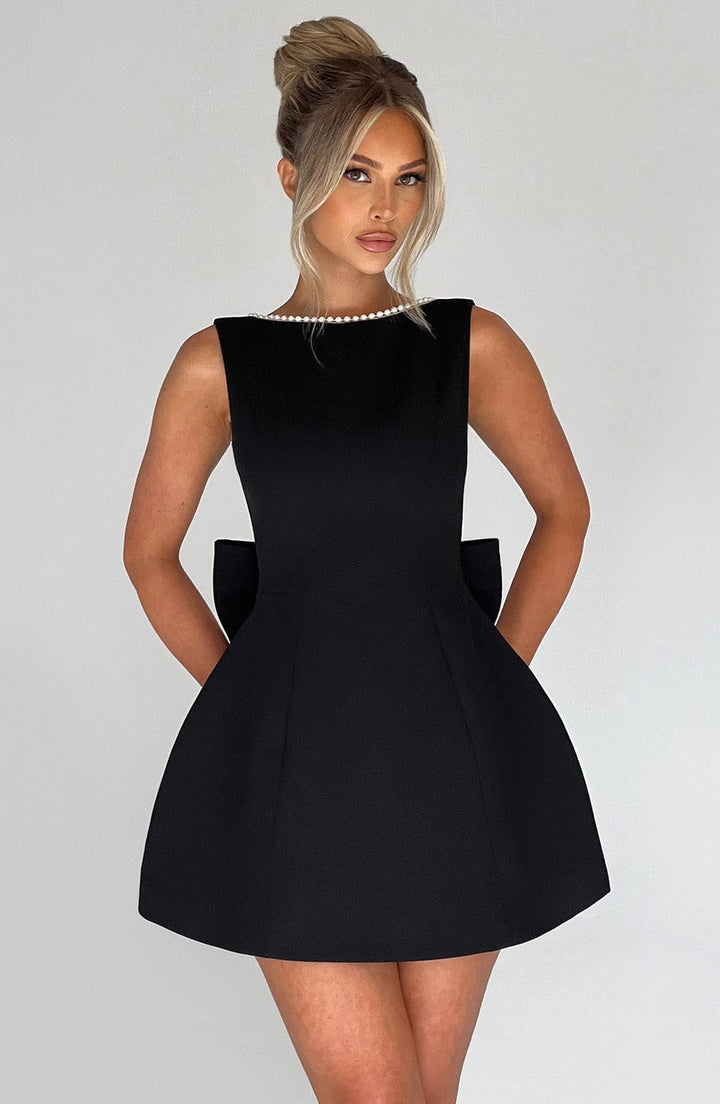 Noemie | Women's A-Line Mini Dress with Pearl Trim, Wedding Guest Dress | Animated Apparel