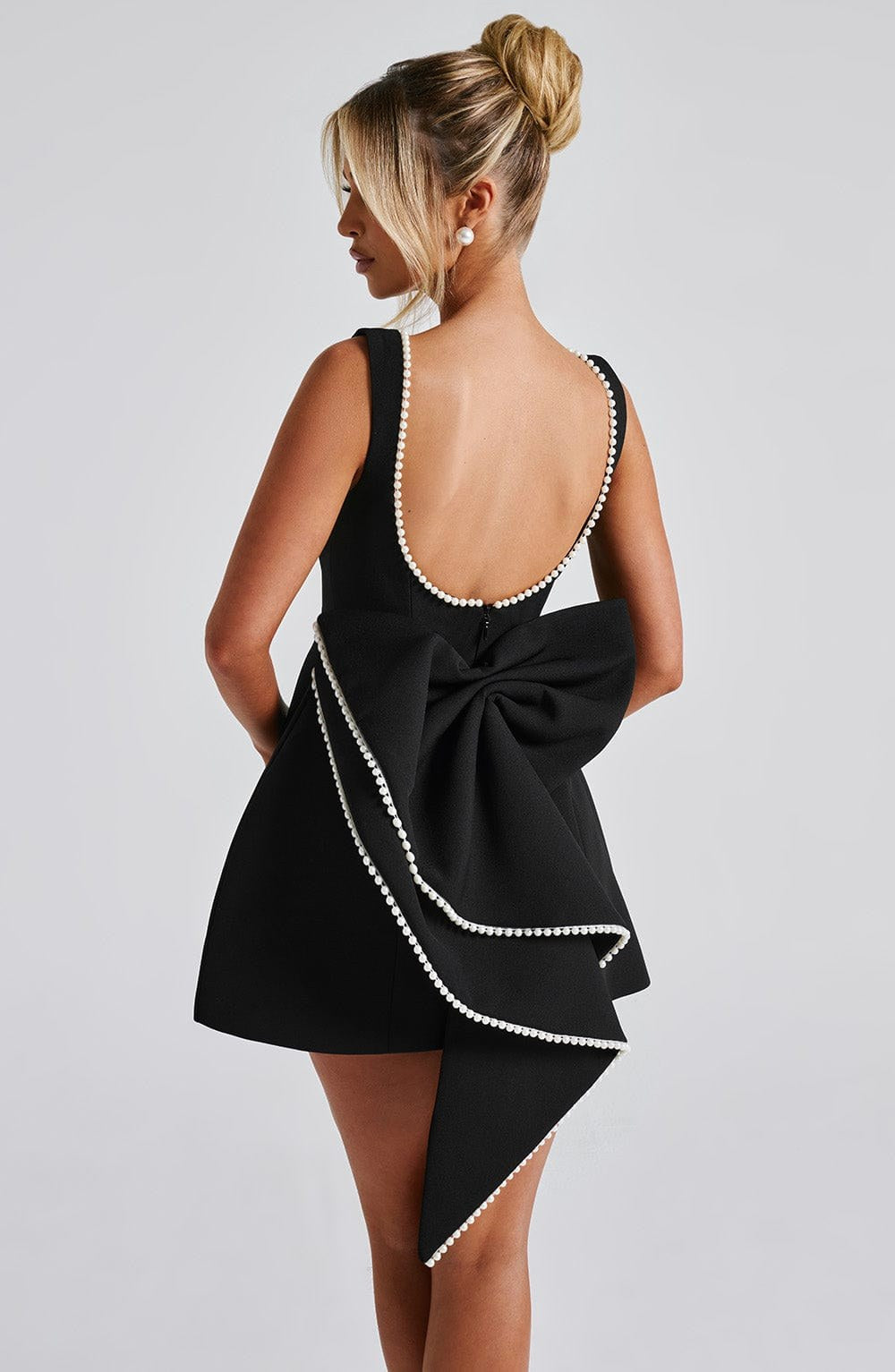 Noemie | Women's A-Line Mini Dress with Pearl Trim, Wedding Guest Dress | Animated Apparel