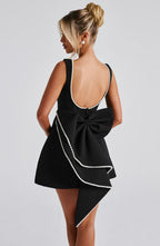 Noemie | Women's A-Line Mini Dress with Pearl Trim, Wedding Guest Dress | Animated Apparel
