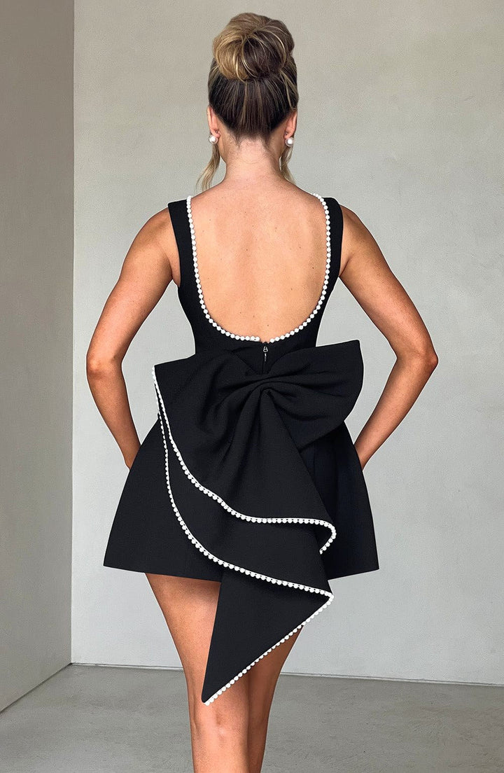 Noemie | Women's A-Line Mini Dress with Pearl Trim, Wedding Guest Dress | Animated Apparel