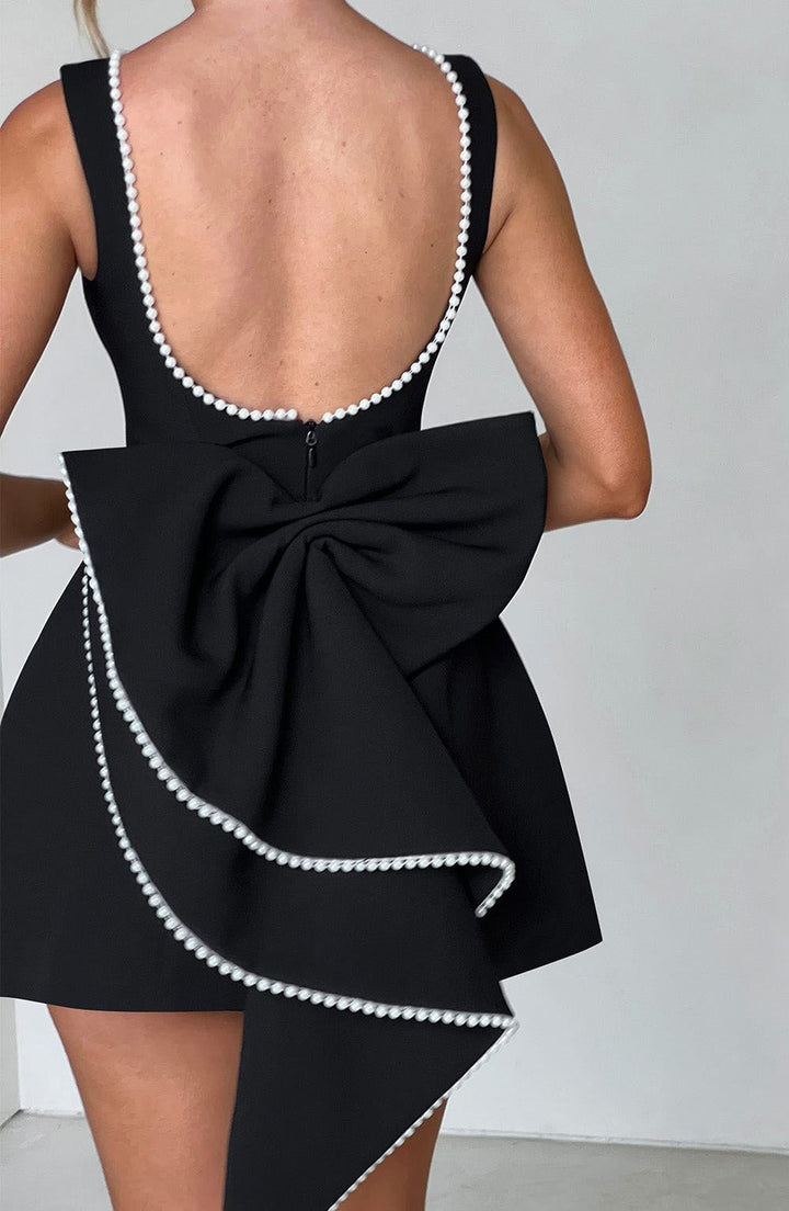 Noemie | Women's A-Line Mini Dress with Pearl Trim, Wedding Guest Dress | Animated Apparel
