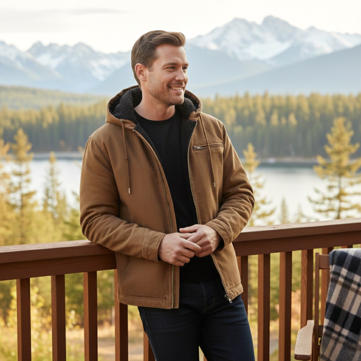 Nolan | Men's Fleece-Lined Hooded Jacket, Retro Autumn Jacket | Animated Apparel