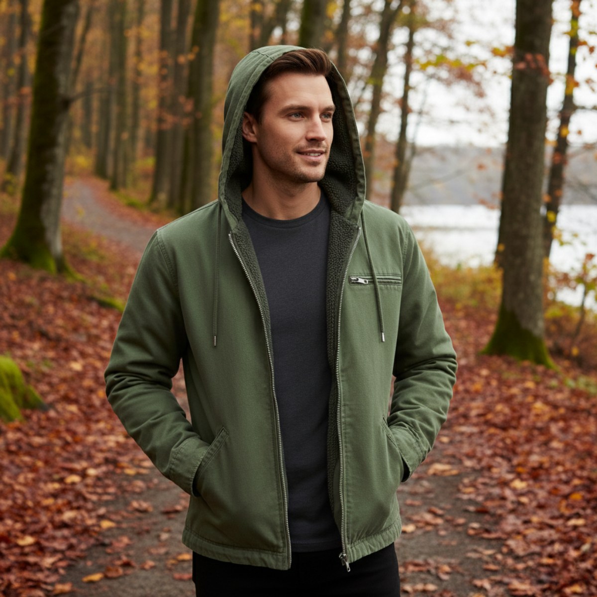 Nolan | Men's Fleece-Lined Hooded Jacket, Retro Autumn Jacket | Animated Apparel
