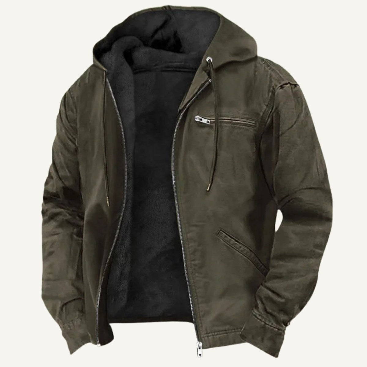 Nolan | Men's Fleece-Lined Hooded Jacket, Retro Autumn Jacket | Animated Apparel | Dark Grey