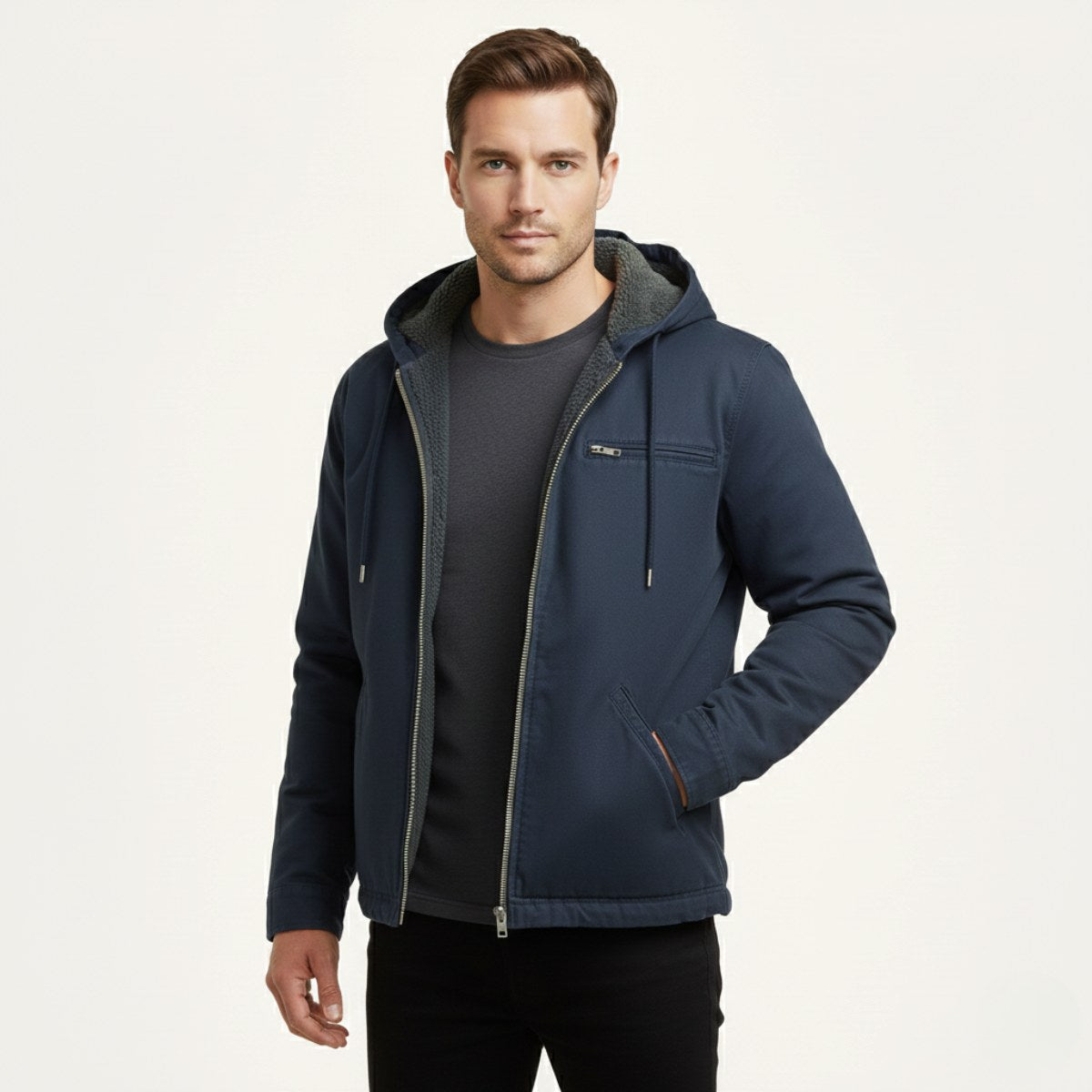 Nolan | Men's Fleece-Lined Hooded Jacket, Retro Autumn Jacket | Animated Apparel