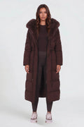 Brooklyn | Women's Long Padded Winter Coat, Hooded Faux Fur Collar Jacket | Animated Apparel | Brown