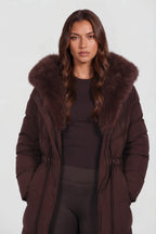 Brooklyn | Women's Long Padded Winter Coat, Hooded Faux Fur Collar Jacket | Animated Apparel