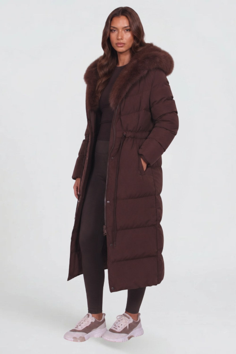 Brooklyn | Women's Long Padded Winter Coat, Hooded Faux Fur Collar Jacket | Animated Apparel