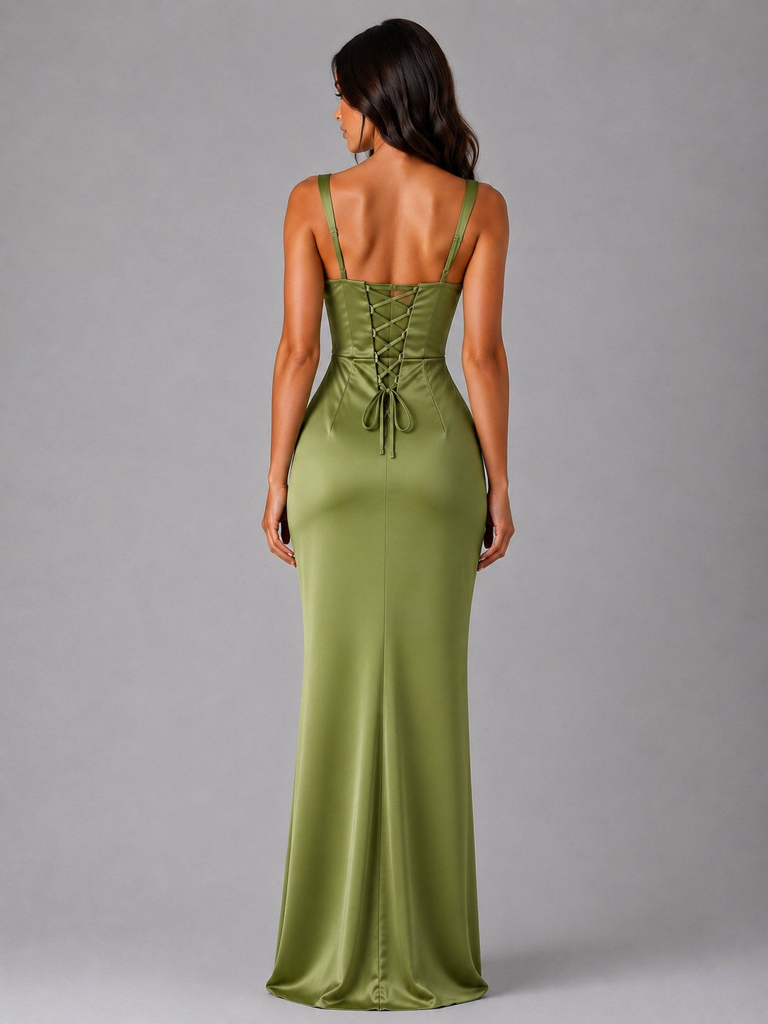 Nora | Women's Satin Maxi Dress with Ruched Waist, Sculpted Evening Dress | Animated Apparel | Navy
