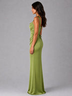 Nora | Women's Satin Maxi Dress with Ruched Waist, Sculpted Evening Dress | Animated Apparel | Black