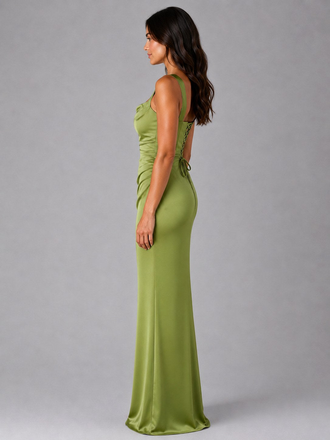 Nora | Women's Satin Maxi Dress with Ruched Waist, Sculpted Evening Dress | Animated Apparel | Black