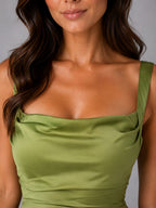 Nora | Women's Satin Maxi Dress with Ruched Waist, Sculpted Evening Dress | Animated Apparel