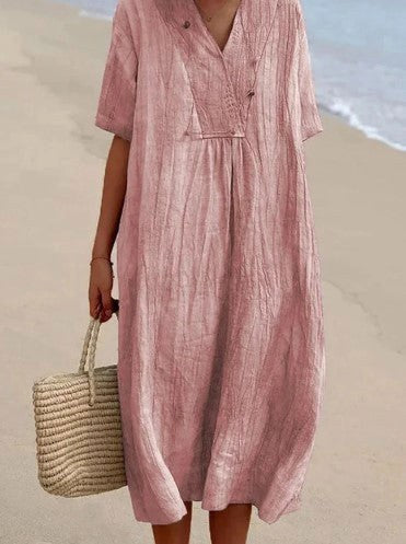 Nora | Women's V-Neck A-Line Midi Dress - Roze