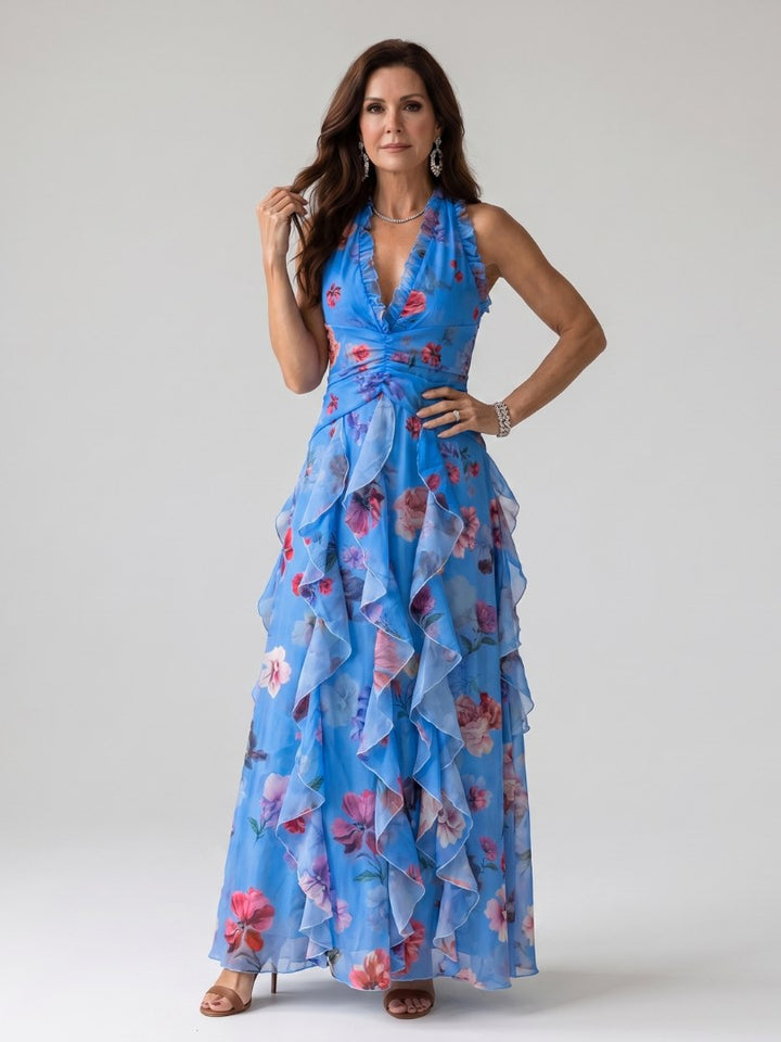Nori | Halter Neck Ruched Bodice Floral Maxi Dress - image 5