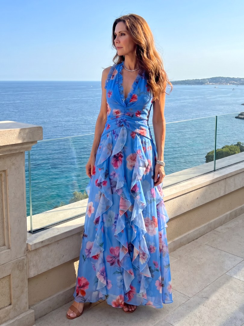 Nori | Halter Neck Ruched Bodice Floral Maxi Dress - image 8