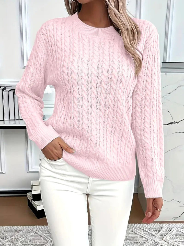 Odile | Women's Long Sleeve Cable Knit Jumper, Textured Autumn Sweater | Animated Apparel | Pink