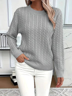 Odile | Women's Long Sleeve Cable Knit Jumper, Textured Autumn Sweater | Animated Apparel | Grey