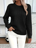 Odile | Women's Long Sleeve Cable Knit Jumper, Textured Autumn Sweater | Animated Apparel | Black