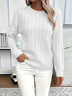 Odile | Women's Long Sleeve Cable Knit Jumper, Textured Autumn Sweater | Animated Apparel | White