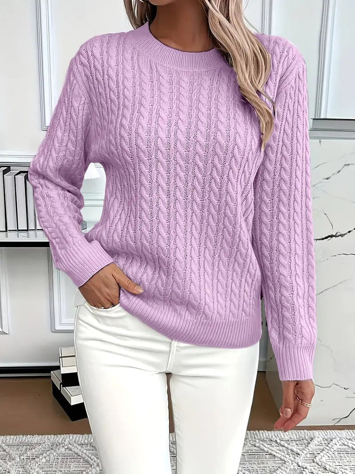 Odile | Women's Long Sleeve Cable Knit Jumper, Textured Autumn Sweater | Animated Apparel | Purple